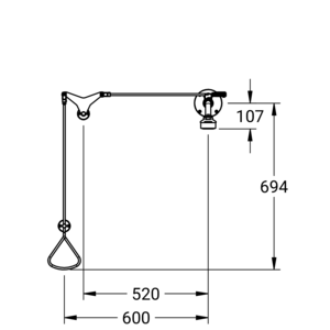 m_70178035_a_links_bl1.pdf Maßzeichnung NOVALAB emergency shower with ball valve and tie rod actuation for surface mounting, water supply from the rear via the middle of the door, Artikelnummer: 70 1780 35