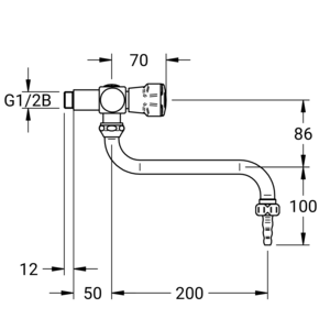 m_7002842547_b_bl2.pdf Maßzeichnung NOVALAB laboratoriumkraan haaks, draaibare S-uitloop voor gedemineraliseerd water (WDC), aansluiting G1/2", Artikelnummer: 70 0284 25 47
