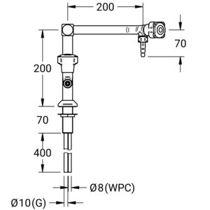 m_7440303560_a_bl2.pdf Maßzeichnung NOVALAB Labor Mehrmedien-Standsäule für Wasser (WPC) und Erdgas (G) oder Propan (C3H8) mit Verschlusskupplung und Stecktülle (G/C3H8) Anschluss Ø8 mm (WPC), Ø10 (G/C3H8), Artikelnummer: 74 4030 35 60
