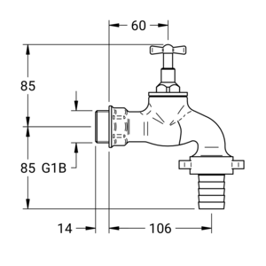 Maßzeichnung Afnameventiel DN 25, Artikelnummer: 80 4000 42