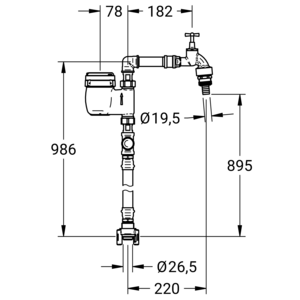m_80221231_b_bl2.pdf Maßzeichnung Entnahmestandrohr aus Edelstahl mit geeichtem Wasserzähler, Artikelnummer: 80 2212 31