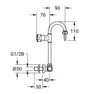 m_7004342536_b_bl2.pdf Maßzeichnung NOVALAB Labor Wandventile klappbare Ausläufe für Wasser (WPC) Anschluss G1/2B, Artikelnummer: 70 0434 25 36