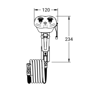 m_70134615_a_bl1.pdf Maßzeichnung NOVALAB- oog- en gelaatsdoouche met 2 oogsproeiers, wandmontage met spiraal drukslang, Artikelnummer: 70 1346 15