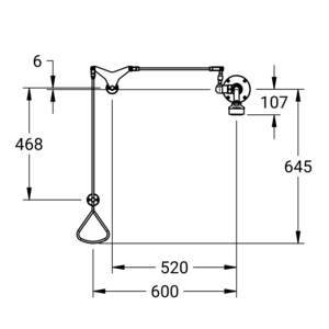 m_60188035_b_links_bl1.pdf Maßzeichnung NOVALAB- noodoouche met kiphendelventiel en trekstangbediening, wateraansluing van achteren uit de wand., Artikelnummer: 60 1880 35