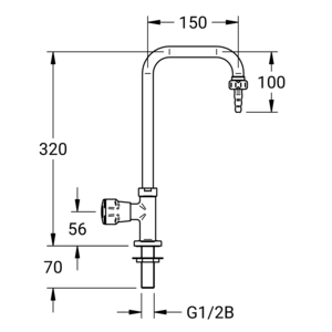 m_7004142536_b_bl2.pdf Maßzeichnung NOVALAB Labor Standventil schwenkbarer Auslauf für Wasser (WPC) Anschluss G1/2B, Artikelnummer: 70 0414 25 36